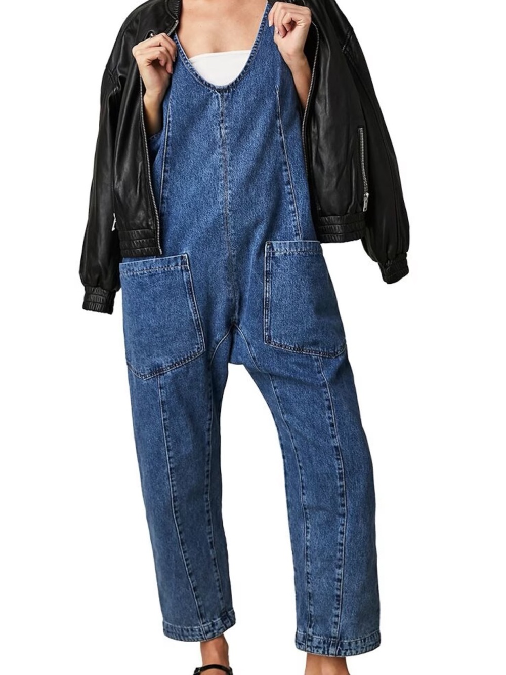 Free People High Roller Denim Jumpsuit